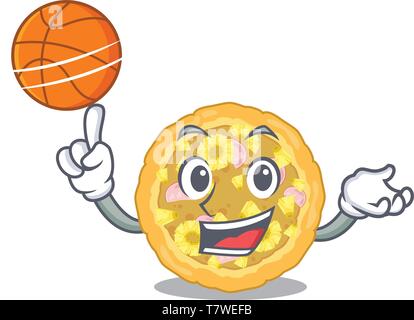 With basketball hawaiian pizza isolated in the character Stock Vector