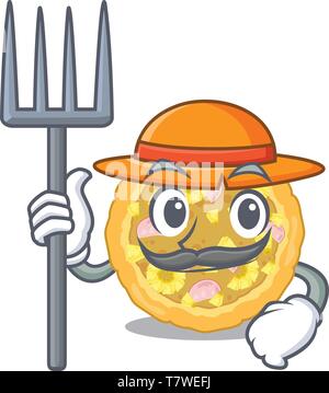 Farmer hawaiian pizza isolated in the character Stock Vector