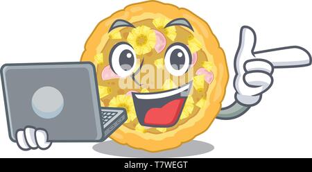 With laptop hawaiian pizza isolated in the character Stock Vector