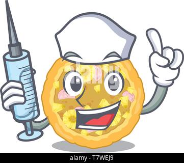 Nurse hawaiian pizza in the mascot shape Stock Vector
