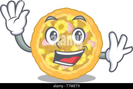 Waving hawaiian pizza in the mascot shape Stock Vector