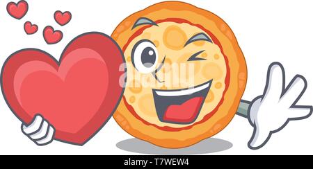 With heart cheese pizza in the cartoon shape Stock Vector