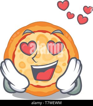 In love cheese pizza in the cartoon shape Stock Vector