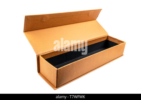 Open Cardboard box on white background. Cardboard box isolated. Package box with clipping path. Empty space for text. Blank empty box Stock Photo