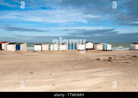 Beach huts located on Blériot beach on the Opal Coast, France, Pas de Calais (62) Stock Photo