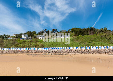 Beach cabins in Barneville-Carteret, France, Manche, spring Stock Photo