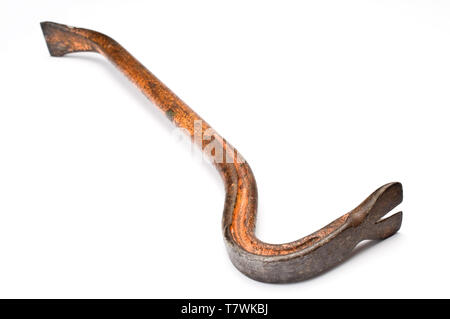 Old crowbar on white background. Stock Photo