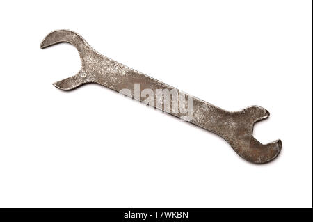 Old wrench on white background. Stock Photo