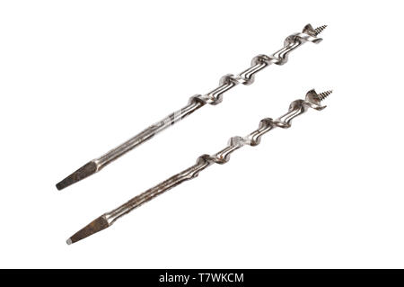 Drill bits for woodwork isolated on white background. Stock Photo