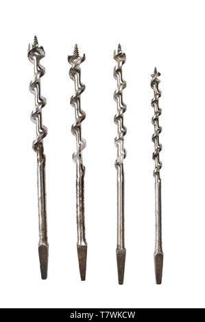 Drill bits for woodwork isolated on white background. Stock Photo