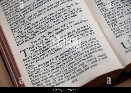 Bible open at Psalm 23; The Lord is my Shepherd Stock Photo