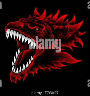 The Vector logo dragon for tattoo or T-shirt design or outwear.  Cute print style dragon  background. Stock Photo