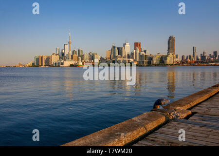 Canada, Province of Ontario, City of Toronto, City and its Sunrise Skyscrapers from the Lake Ontario Shoreline Stock Photo