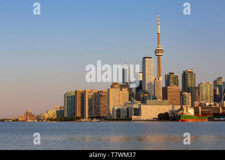 Canada, Province of Ontario, City of Toronto, City and its Sunrise Skyscrapers from the Lake Ontario Shoreline Stock Photo