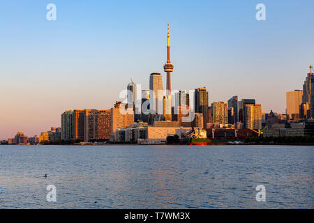 Canada, Province of Ontario, City of Toronto, City and its Sunrise Skyscrapers from the Lake Ontario Shoreline Stock Photo