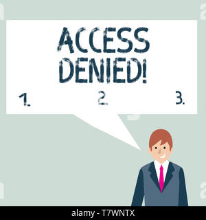 Writing note showing Access Denied. Business concept for error message shown when you do not have access rights Businessman Smiling and Talking Blank  Stock Photo