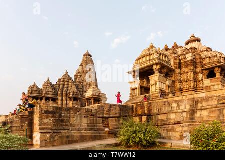 India, Madhya Pradesh, Khajuraho, monuments listed as World Heritage by UNESCO, Kandariya Mahadeva and Jagadamba temples Stock Photo