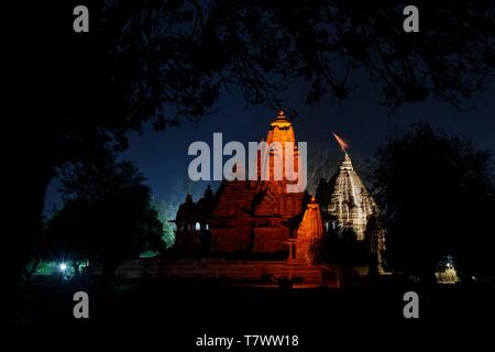 India, Madhya Pradesh, Khajuraho, monuments listed as World Heritage by UNESCO, sound and light at Lakshmana temple