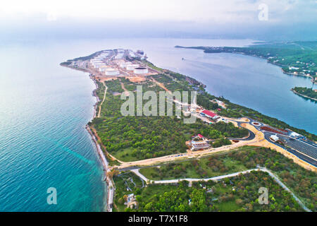 LNG terminal on Krk island aerial view, energy port in Croatia Stock Photo