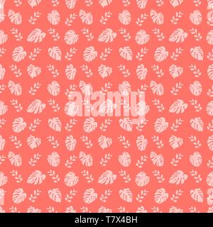 Seamless pattern with tropical monstera leaves. Vector illustration. Seamless background with pink leaves Stock Vector