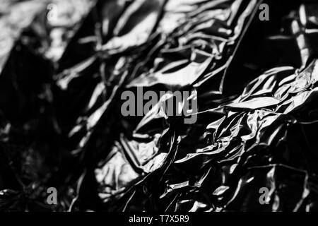 Macro, absract  image of wrinkled aluminium foil packaging Stock Photo