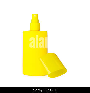 Sunscreen spray isolated on white background. Summer vacation accessories Stock Photo