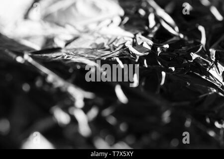 Macro, absract  image of wrinkled aluminium foil packaging Stock Photo