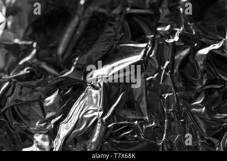 Macro, absract  image of wrinkled aluminium foil packaging Stock Photo