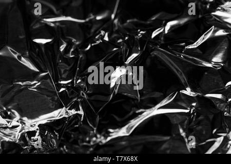 Macro, absract  image of wrinkled aluminium foil packaging Stock Photo