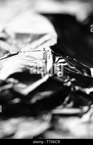 Macro, absract  image of wrinkled aluminium foil packaging Stock Photo