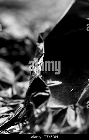 Macro, absract  image of wrinkled aluminium foil packaging Stock Photo