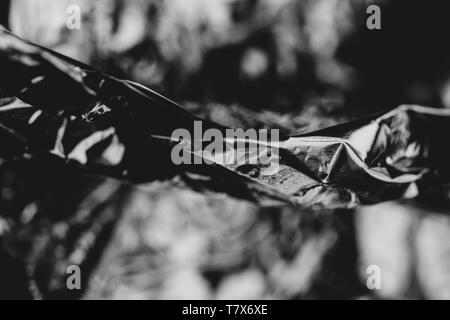 Macro, absract  image of wrinkled aluminium foil packaging Stock Photo