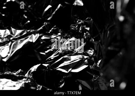 Macro, absract  image of wrinkled aluminium foil packaging Stock Photo