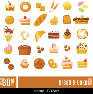 Big set of vector bread  and sweets icons. Stock Vector
