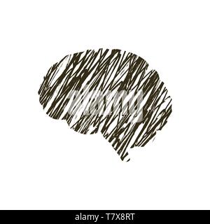 Human brain with grunge messy doodle hatching, stress concept on white Stock Vector