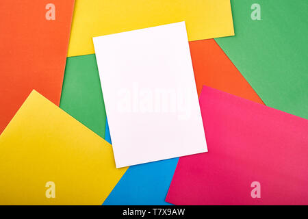 White papers for text on the background with colored cardboards. Preschool craft  kids concept Stock Photo
