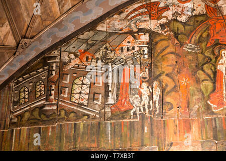 Doom painting on wooden panels at Saint James the Great church, Dauntsey, Wiltshire, England, UK Stock Photo