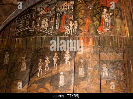 Doom painting on wooden panels at Saint James the Great church, Dauntsey, Wiltshire, England, UK Stock Photo