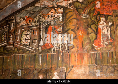 Doom painting on wooden panels at Saint James the Great church, Dauntsey, Wiltshire, England, UK Stock Photo