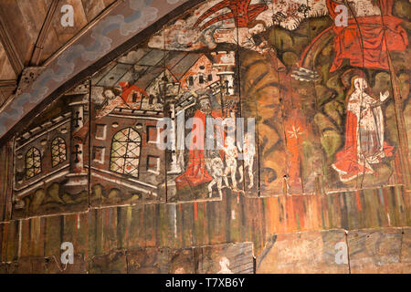 Doom painting on wooden panels at Saint James the Great church, Dauntsey, Wiltshire, England, UK Stock Photo