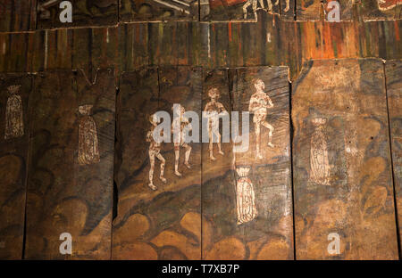 Doom painting on wooden panels at Saint James the Great church, Dauntsey, Wiltshire, England, UK Stock Photo