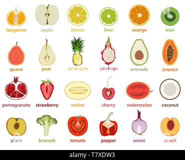 vector collection of isolated fruits cut in half Stock Vector