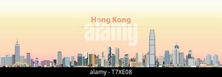 vector illustration of Hong Kong city skyline at sunrise Stock Vector