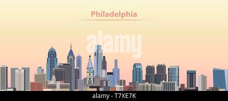 vector illustration of Philadelphia city skyline at sunrise Stock Vector