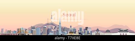 vector illustration of Seoul city skyline at sunrise Stock Vector