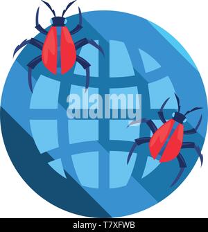 world virus cybersecurity data protection vector illustration outline ...