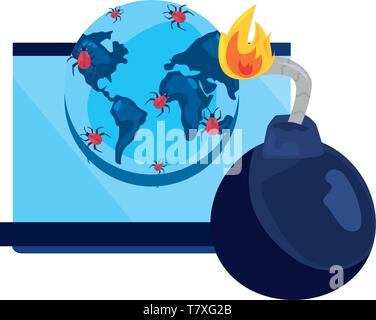 laptop world virus cybersecurity data protection vector illustration ...