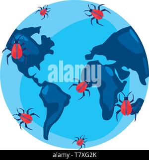 world virus bug cybersecurity data protection vector illustration ...