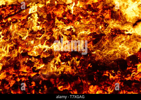 Fire. Volcano incandescent material. Hot charcoal bonfire. Carbon ...
