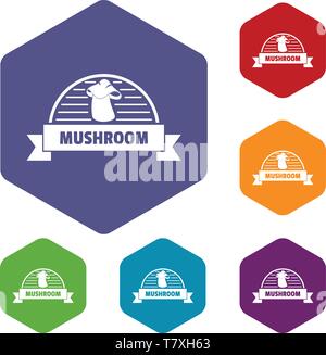 Mushroom cooking icons vector hexahedron Stock Vector